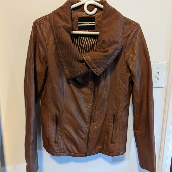 Brown Vegan Leather Asymmetrical Jacket - Picture 11 of 11